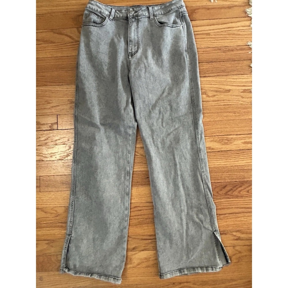 Ettelo Grey Denim Jeans Ankle Slits Woman SZ 12
